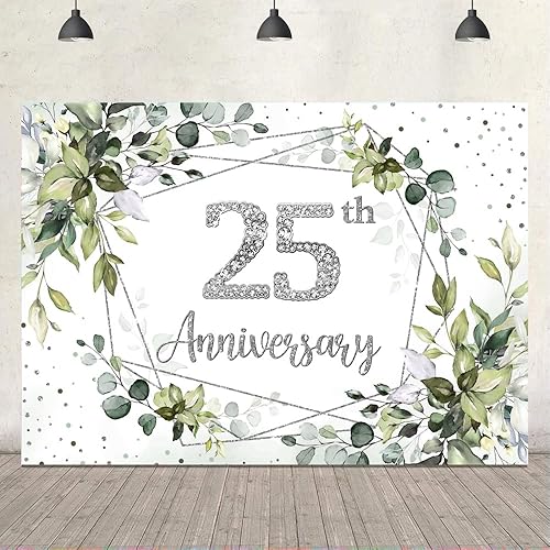 Miniatura 4 de Ticuenicoa Telón de fondo de feliz 25 aniversario de 7 x 5 pies para fotografía, vegetación que celebra 25 años de matrimonio, fondo de saludos a 25