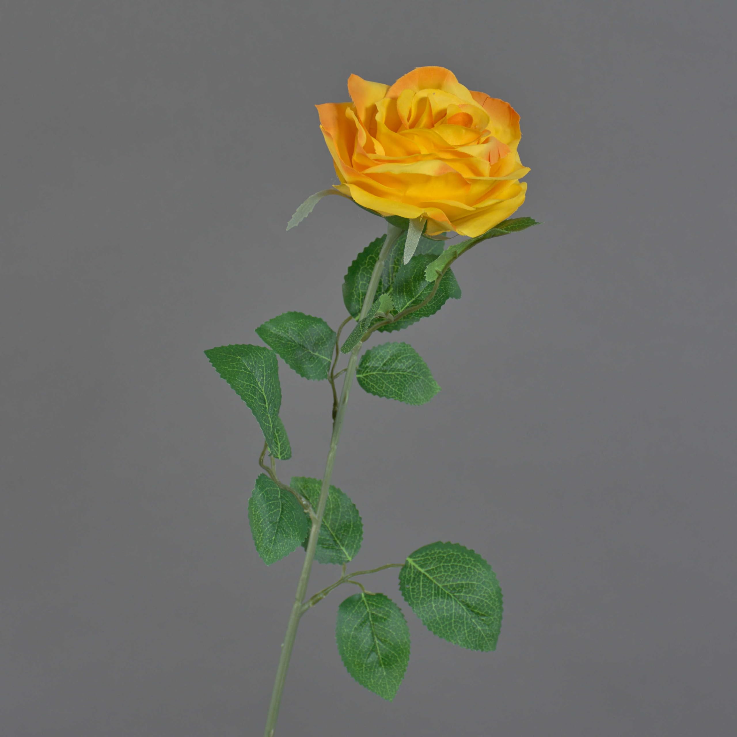 artplants.de Rose silk flower PEZOS, yellow-orange, 60cm - Fake rose/Artificial rose spray