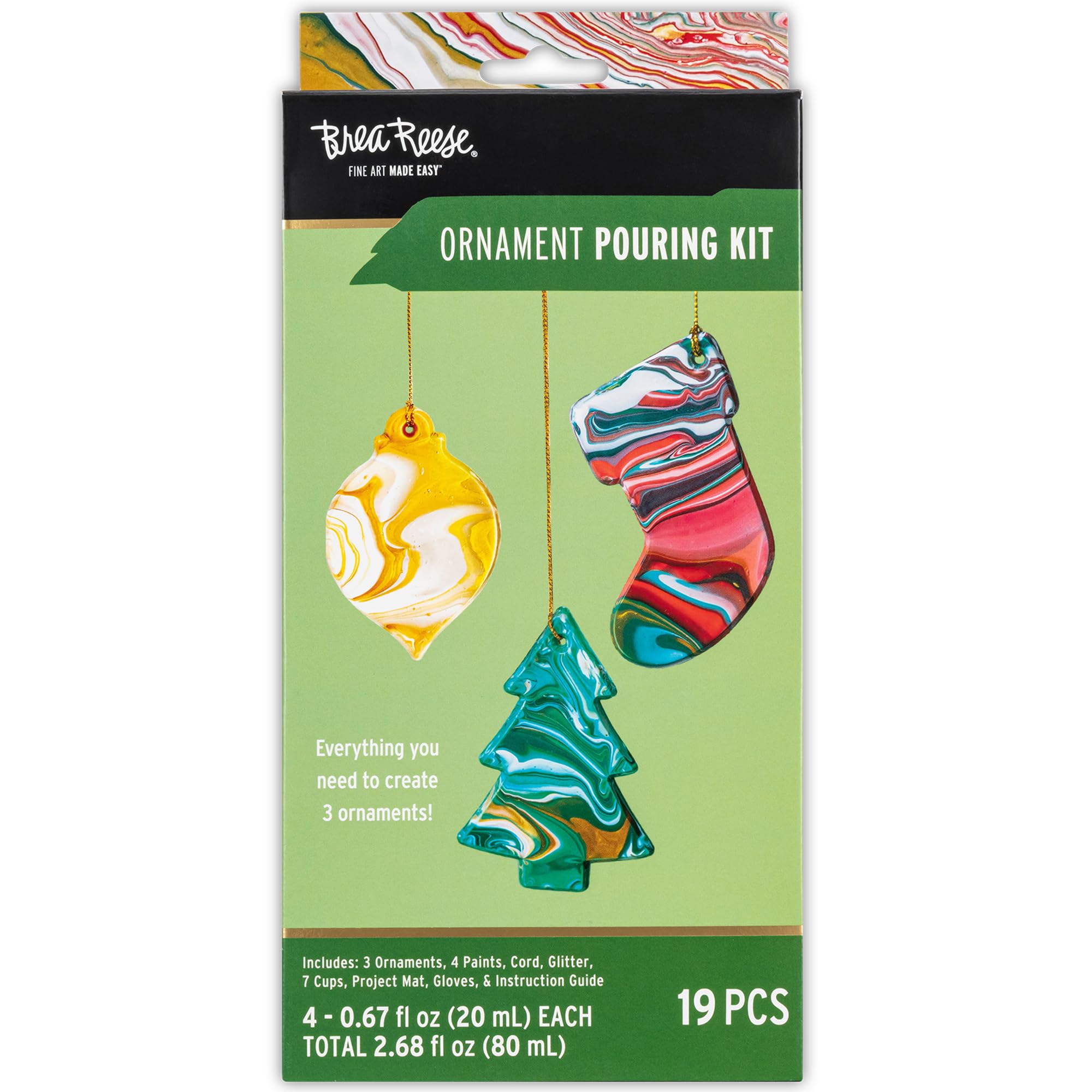 Brea Reese: Acrylic Paint Pouring Kit - Ornaments - Customize 3 Ornaments, All-in-1 DIY Craft, Fun Holiday-Themed Activity, Festive Adult Art Kit