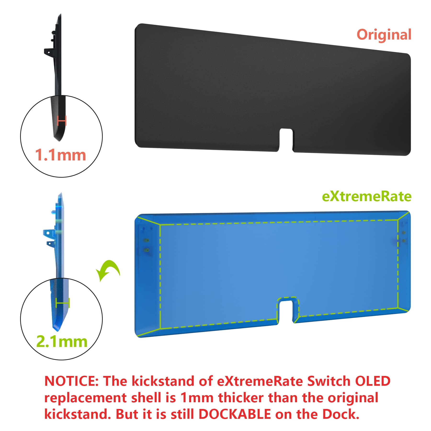 eXtremeRate Full Hülle für Nintendo Switch OLED, DIY-Ersatz Konsole case & Kickstand, NS Joycon Gehäuse & Tasten Set, Skin Abdeckung Zubehör für Switch OLED Console Joy Con -Transparent Blau