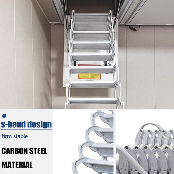 TECHTONGDA Ceiling Attic Loft Ladder, Folding Ladder Loft Stair, 13 Steps Retractable White Pulldown Attic Stairs with 27.5 x 47.2in Open Size and 10.5ft Heigh, Pulling Down from Ceiling
