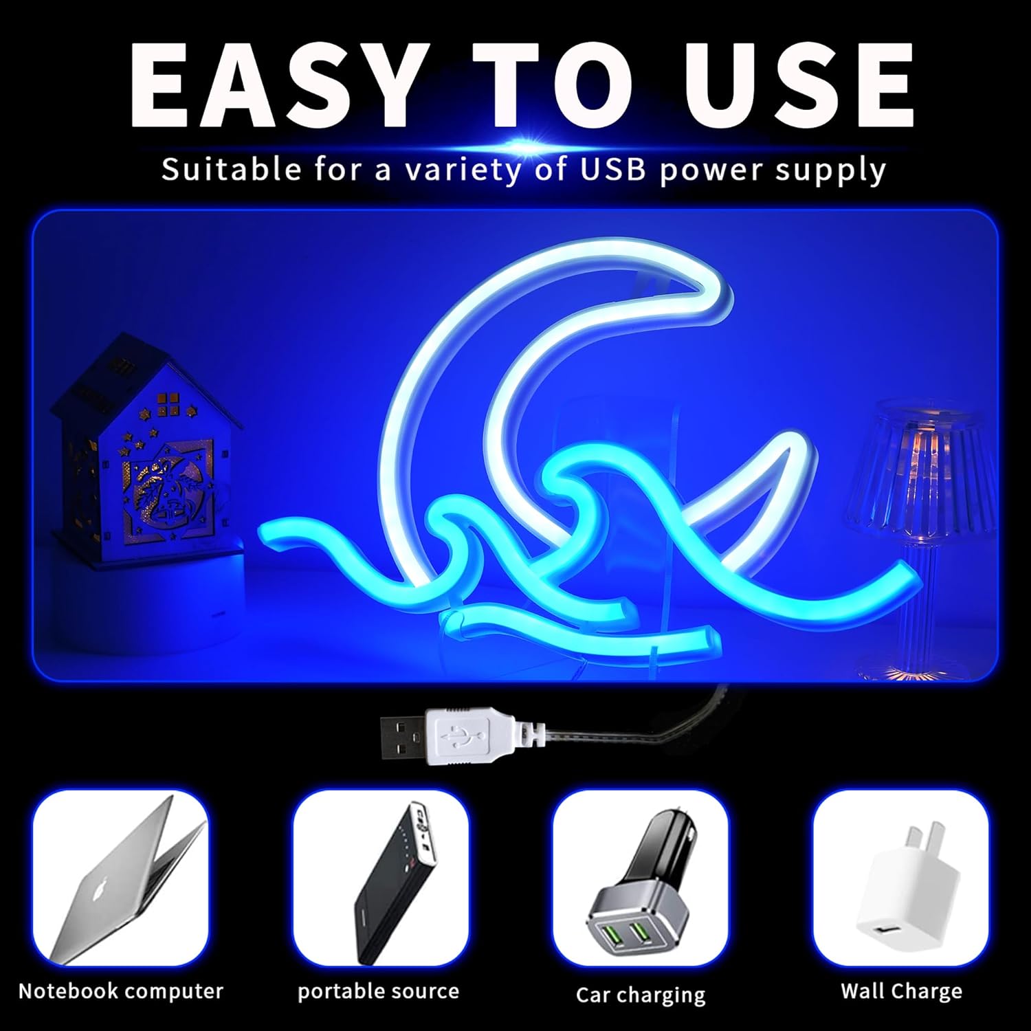 ENUOLI Anime Neon Sign Moon Over Sea Neon Light Twilight Wave LED Wall Signs for Room Decor Sunrise Sunset Anime Neon Light Moon Sign for Bedroom,Party, Living Room,Home Decor - Image 7