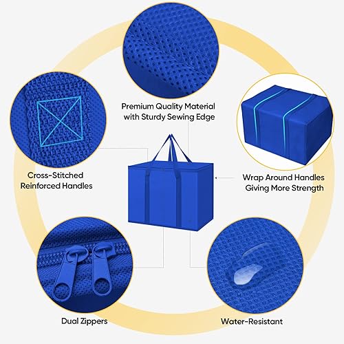 Vista 3 de BALEINE Paquete de 2 bolsas aisladas reutilizables para comestibles, bolsa enfriadora plegable para comestibles, bolsa aislante grande de alta