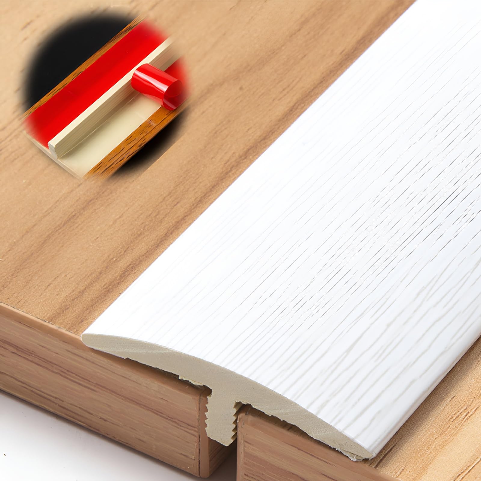 4cm/1.57in Wide, T Molding Floor Threshold Transition Strip, Laminate Floor Strip, Floor Flat Divider Strip, Water Proof, Self-Adhesive(White)