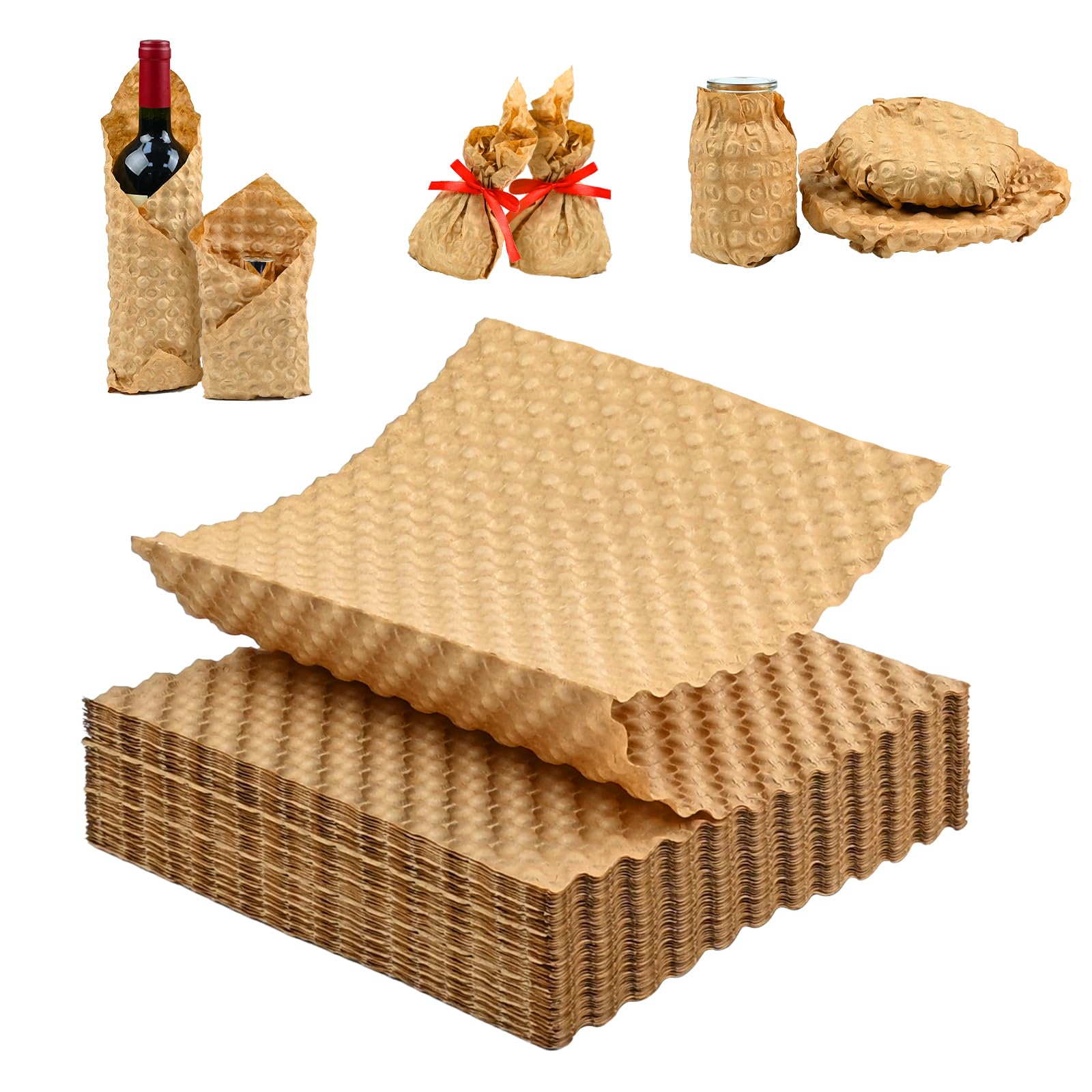 KKUOYT 50pcs Paper Bubble Wrap, Brown Kraft Durable Moving Cushioning Wrap Packing Paper for Shipping Fragile Items Shipping Filler
