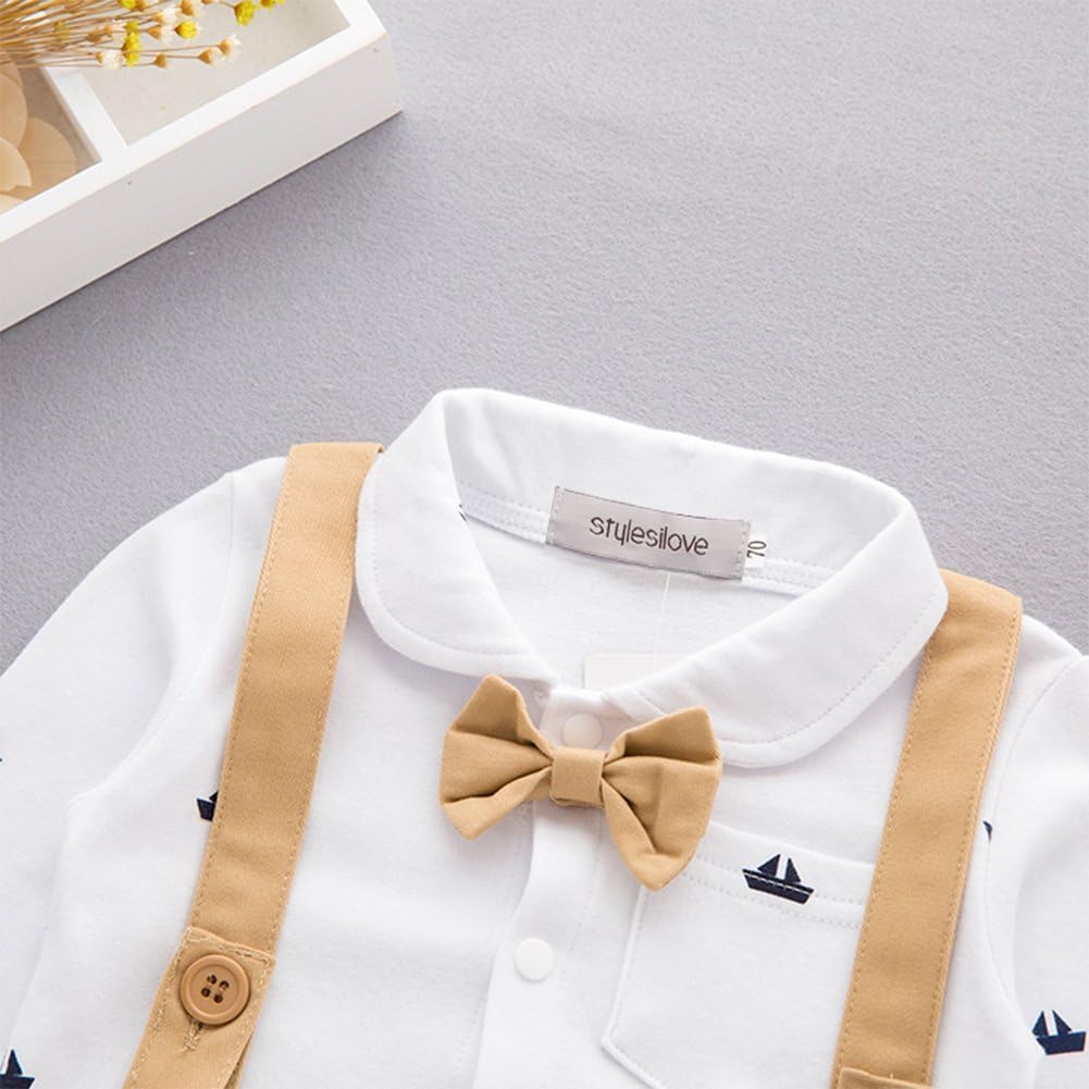 stylesilove Newborn Infant Toddler Sailor Boat Print Faux Suspender Formal Wear Baby Boy Romper