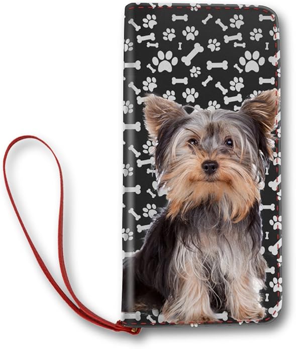 Amazon Yorkshire Terrier ヨークシャー テリア 犬顔 レディース おしゃれ かわいい 長 財布 ウォレット 札入れ 大容量 二つ折り 腕帯付き ファスナー 革 8枚カード 収納 犬愛好家 プレゼント 並行輸入品 財布