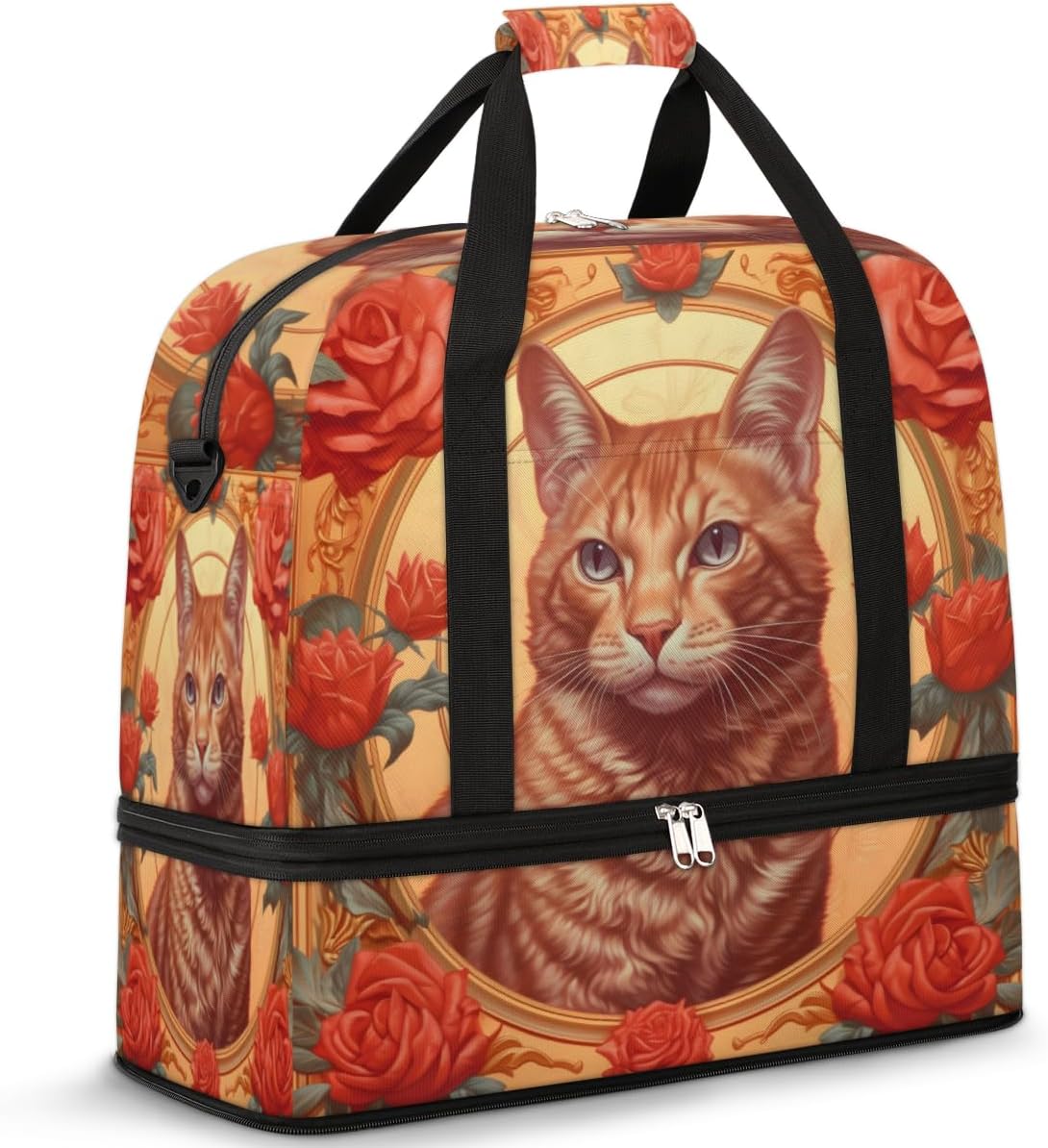 QsirBC Cat Adorable Theme Gym Bag for Women Duffle Tote with Shoes Compartment Men Weekender Duffel for Dance Travel Sports Swimming Overnight