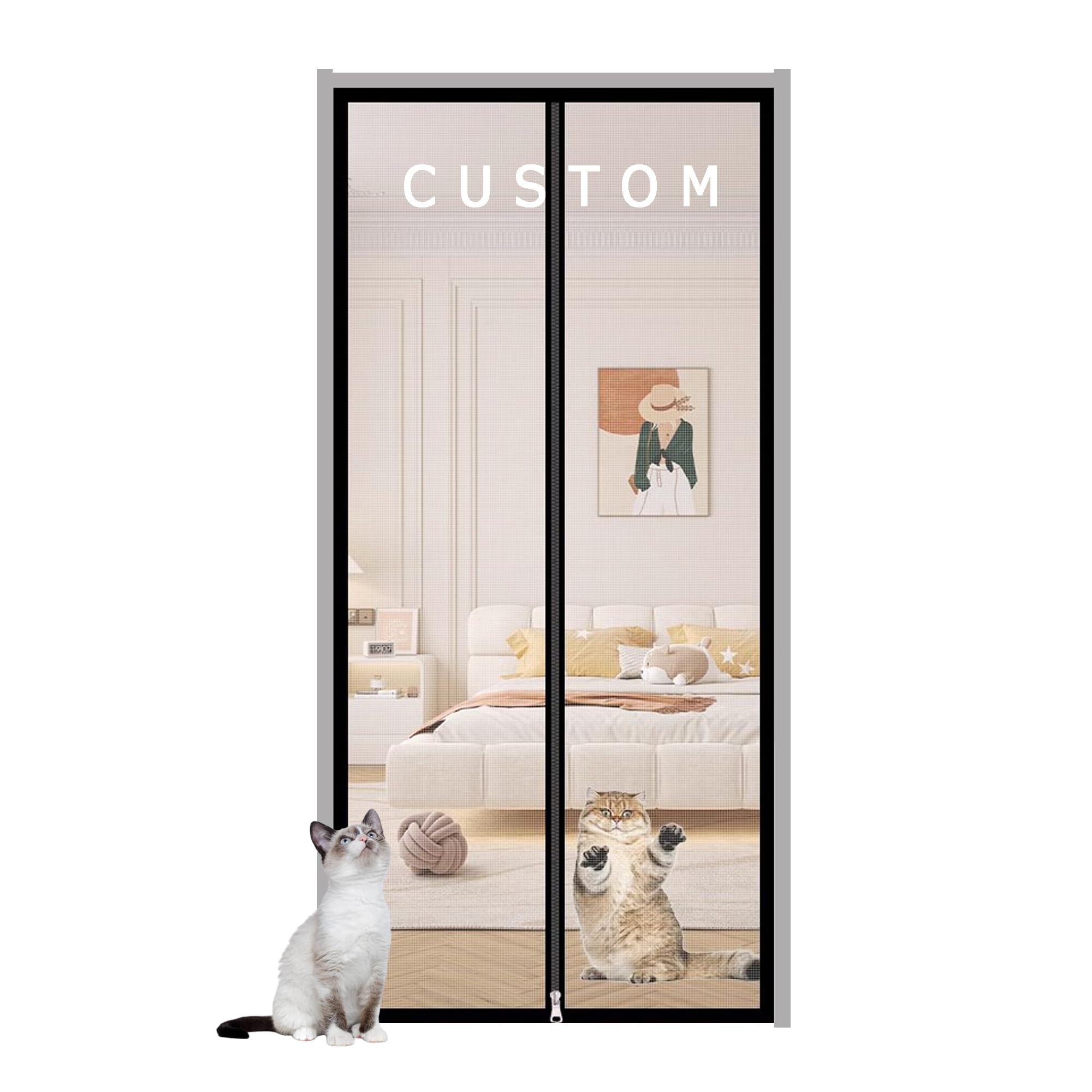 Duoleh Grey Custom Size Pet Screen Door Insects Protection Door Mesh, Cat Resistant Scratch Proof Mesh Mosquito Screen Door, Prevent Pet Escape Door Curtains (Custom Size)