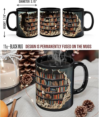 Miniatura 4 de Taza 3D de estantería - Taza de libro 3D, taza de café con libro, taza de café de libro, tazas de cerámica con diseño creativo del espacio, regalo