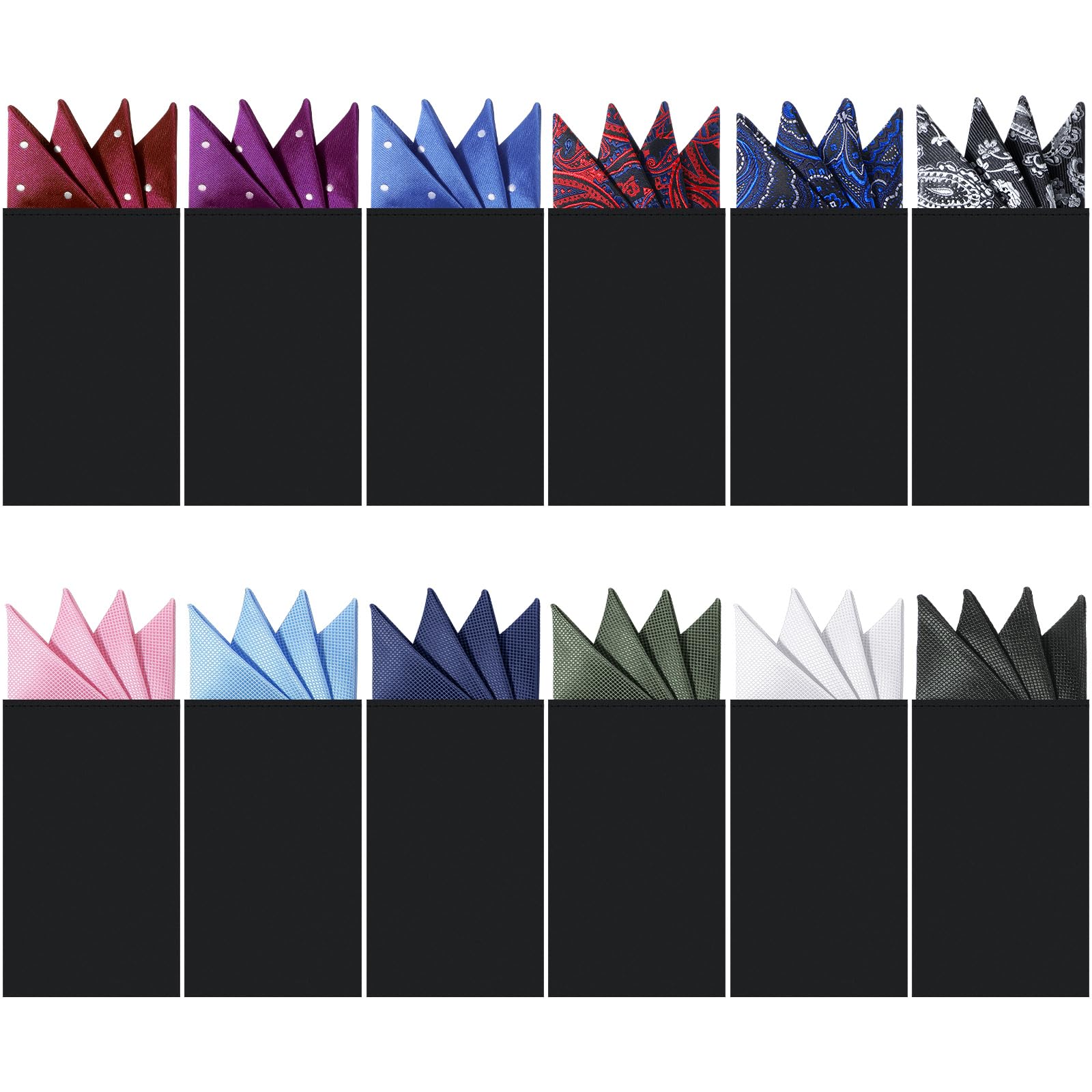 eurzom 12 Pcs Pocket Squares for Men Prefolded Suit Pocket Squares on Card Masculine Polyester Handkerchief Suit Accessories-picture-27