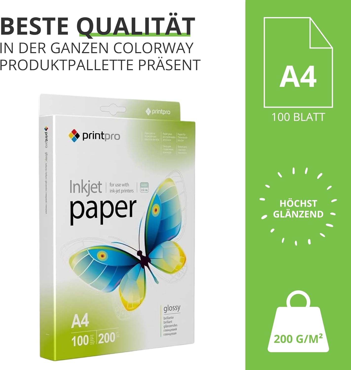 PrintPro Glossy A4 200gsm Photo Paper 100 Sheets