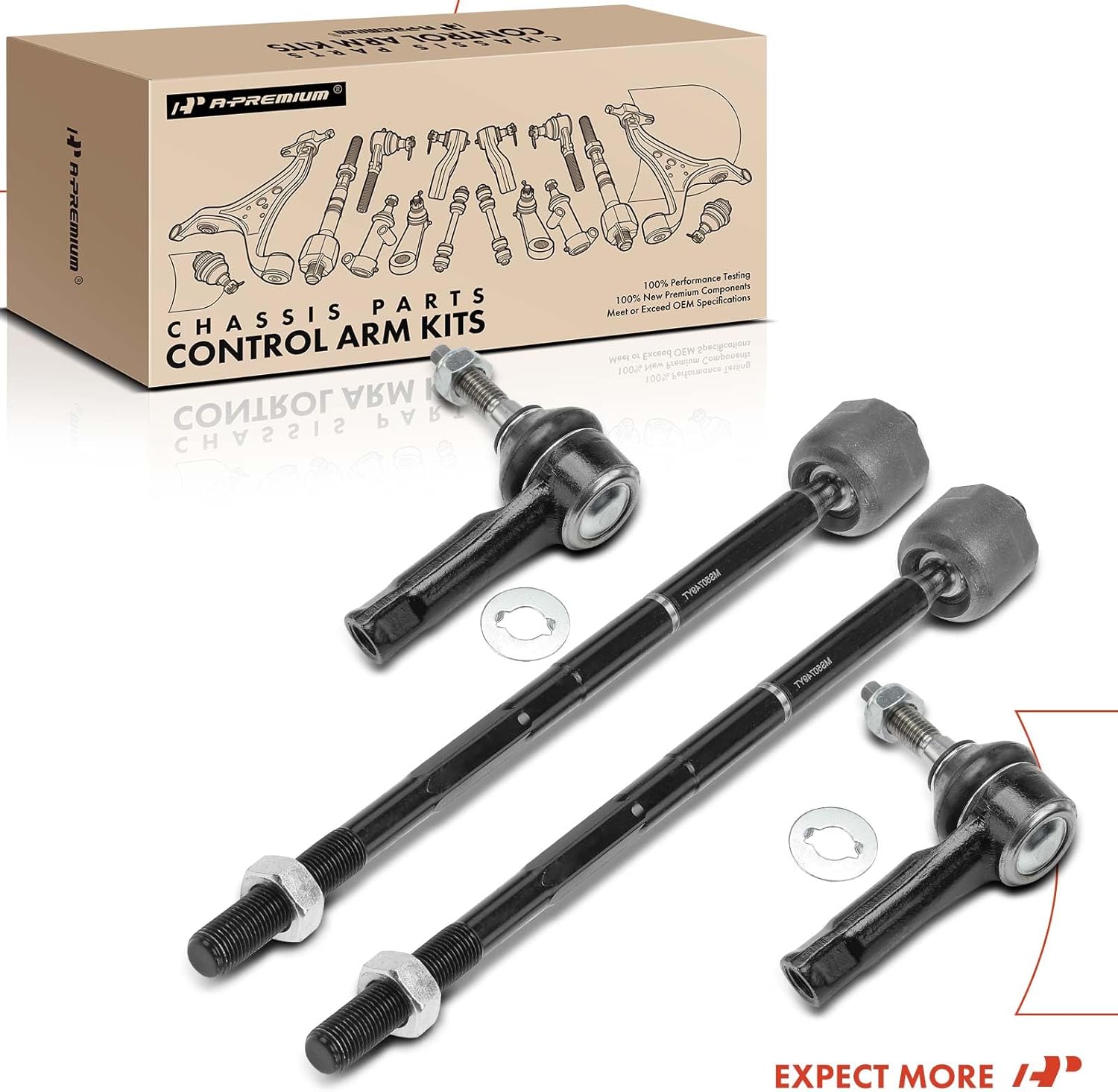 A-Premium Set of 4, Front Inner and Outer Tie Rod End Kit, Compatible with Buick Encore 2013-2022 & Chevrolet Trax 2013-2022