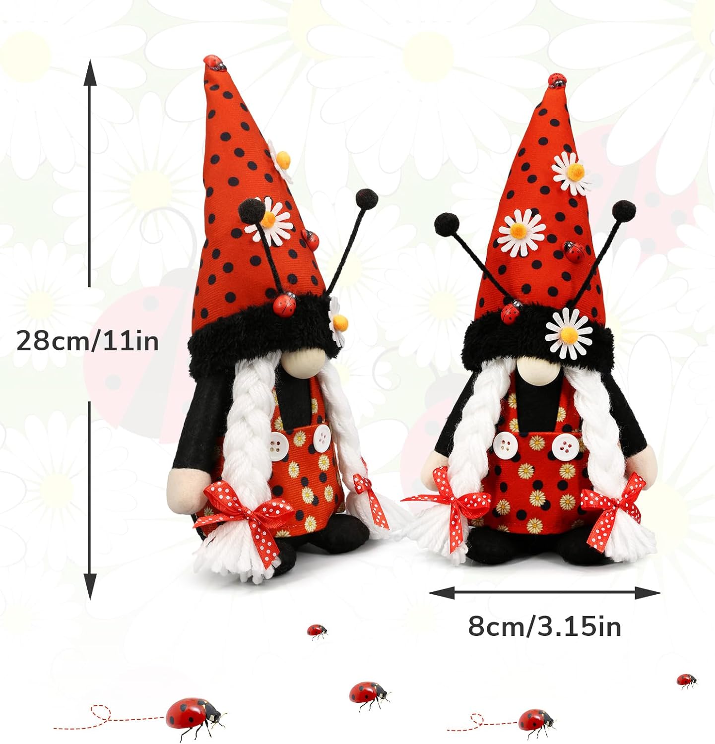 Spring Decorations for Home - Spring Decor Indoor - Ladybug Plush Gnomes Decorations for Home - Daisy Plush Gnome - Summer Gnomes