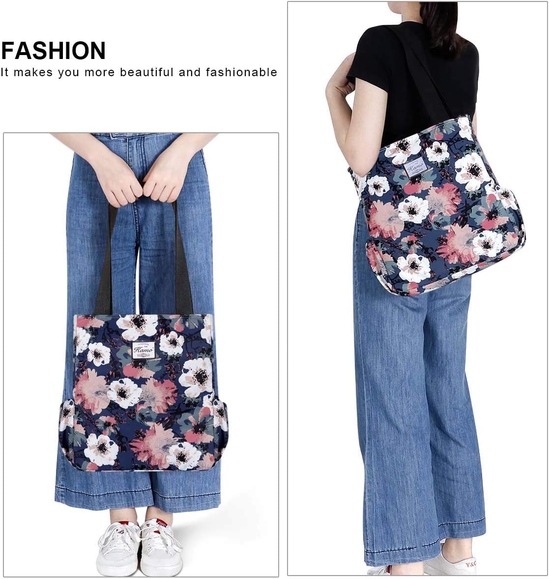 KAMO Floral Tote Bag - Waterproof Lightweight Handbags Travel Shoulder Bag for Hiking Yoga Gym Swimming Travel Beach - Image 7