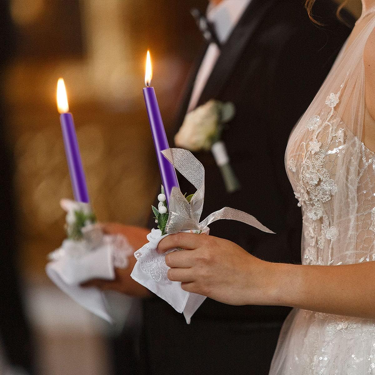 10" Purple Taper Candles, Unscented Dripless Candlesticks for Christmas, Dinner, Home Décor, Wedding Receptions and Celebrations - Set of 12