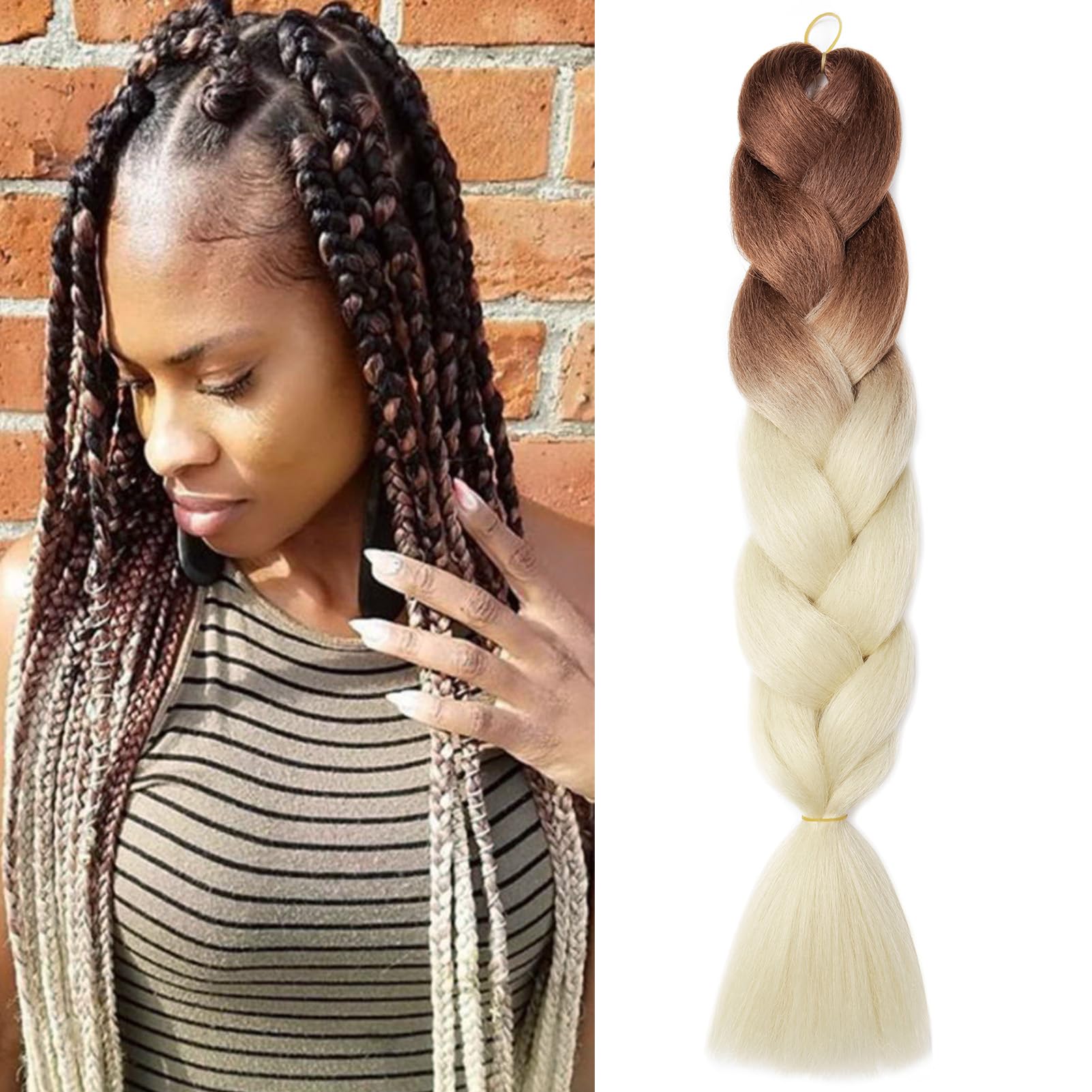 Dcbaboo Hair Extensions for Braiding Jumbo Braiding Hair Extension 1pack 24inch Synthetic Hair Kanekalon Ombre Braids Extensions Hair Afro Crochet Twist Box Braids 100g