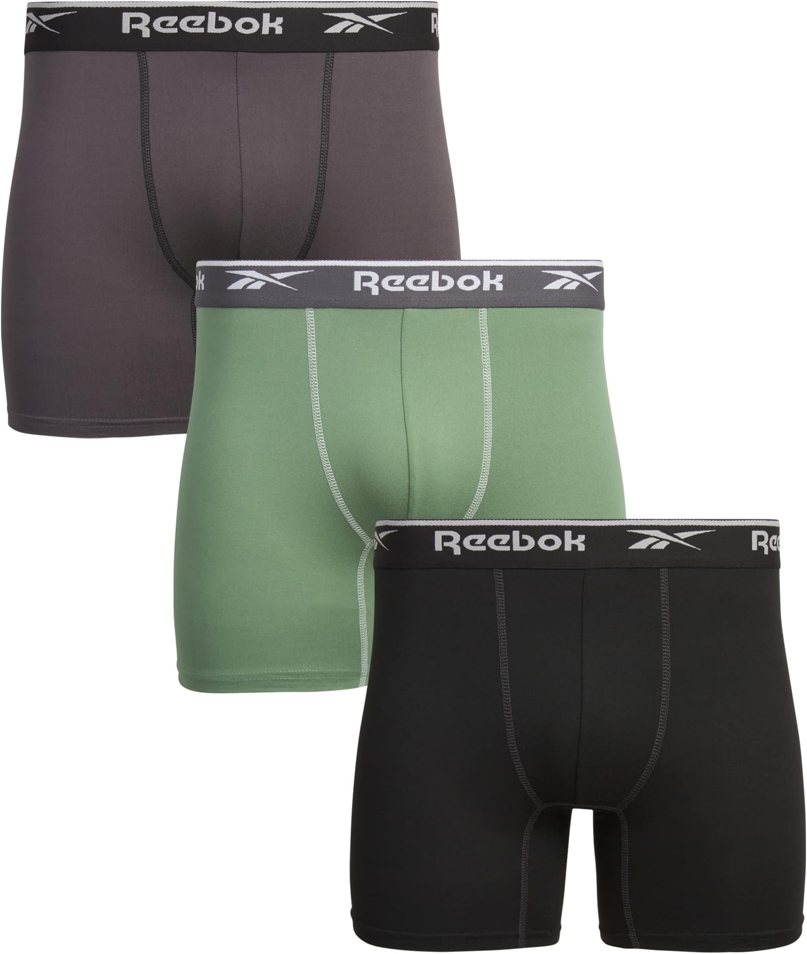Reebok Men's Boxer Briefs - 3 Pack Sport Soft Stretch Performance Underwear Boxers for Men with Contour Pouch (Sizes: S-XL)