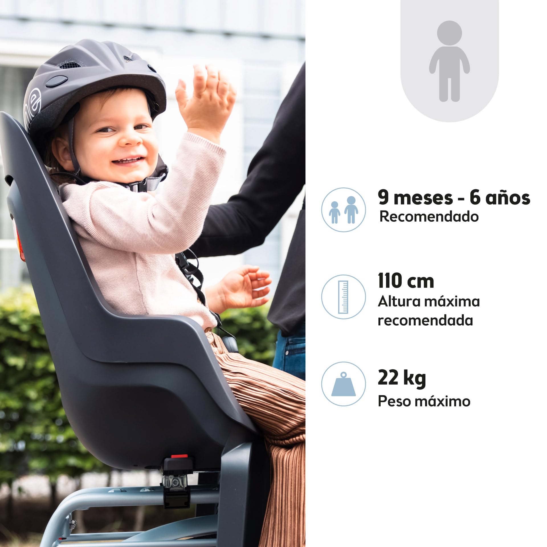 BOBIKE 8012100018 - Silla Bicicleta Trasera One Maxi EB-D para Portaequipajes – Segura y fácil de Montar, Adecuada para niños de 9 Meses a 6 años, hasta 22 kg, Negro Urbano