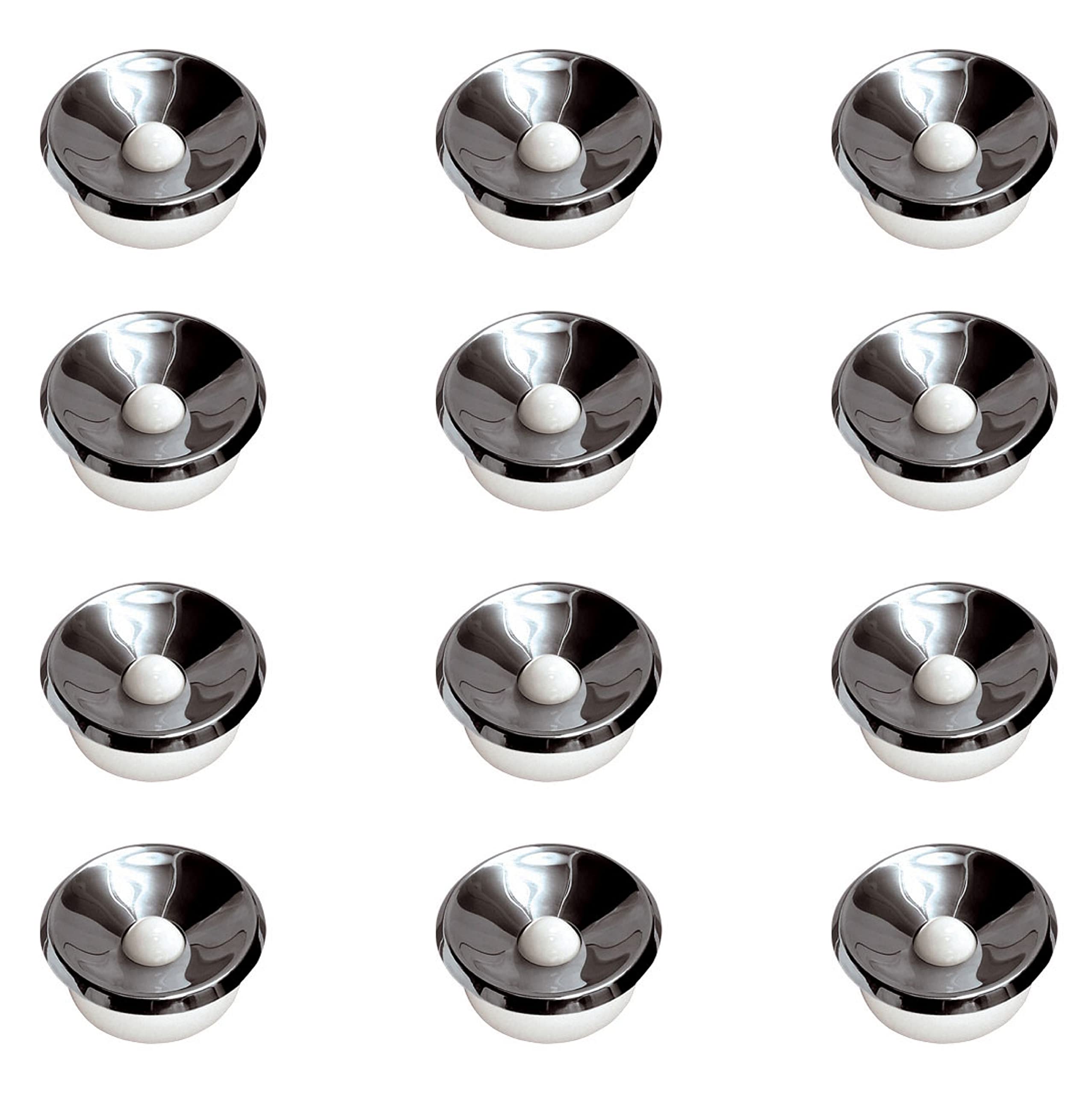 Set 12 Posacenere in Porcellana Bianca con Coperchio Acciaio Antivento Ø 10,5 cm per Bar Ristoranti