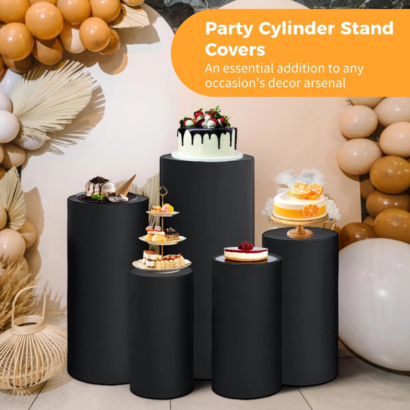 Party Decor Covers Set Of 5 Gold Spandex Cylinder Pedestal Stand Covers ...