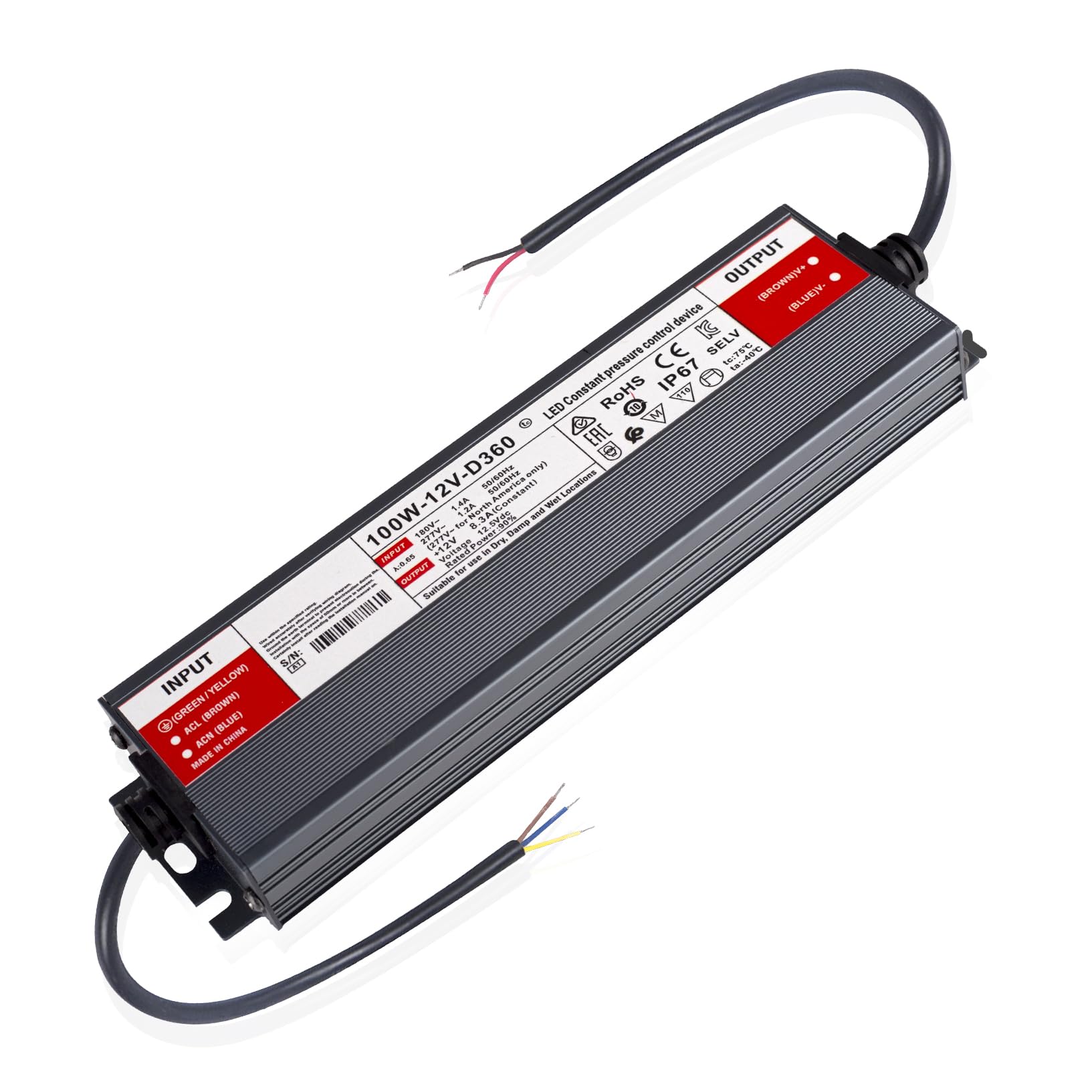 SUCIKORIO 12V 100W LED Transformer Waterproof IP67 Ultra Slim LED Driver 240V AC to 12V DC 8.3A 100 Watt Quiet Low Volt Converter LEDs Power Supply Constant Voltage For LEDs Strip, Indoor & Outdoor