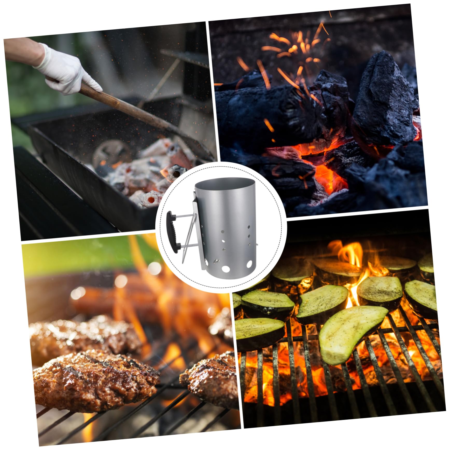 BESTonZON Accendifuoco per Barbecue a Carbonella in Acciaio Zincato Manico in Nylon Argento, Eccellente Circolazione d'Aria Senza Odore Chimico, per BBQ All'aperto