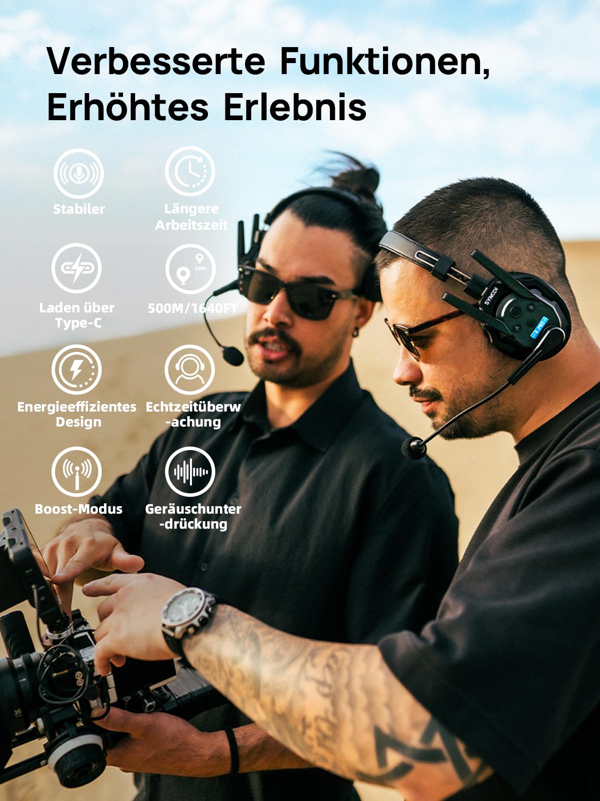 SYNCO XTALK XPRO5 Wireless Intercom Headset, 2,4GHz Vollduplex 24H Akkulaufzeit 500M Reichweite Echtzeit-Teamkommunikation, Funk Gegensprechanlage Kopfhörer