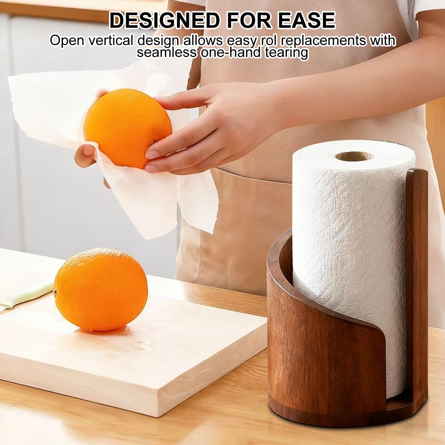 Large Premium Bamboo & Iron Paper Towel Holder - Heavy Duty Countertop Stand for Jumbo Rolls with Round Solid Wood Base, for Kitchen Dining Table Home Decor (Size:11.5 * 8.25in)
