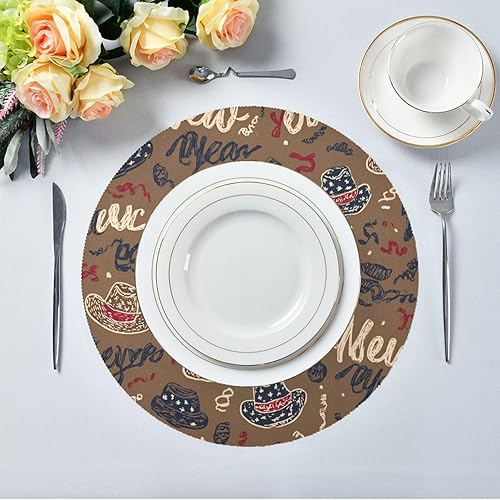 Miniatura 5 de Cowboy New Year Place mat Round placemats for Dining Table Set of 4 15x15 in manteles redondos para mesa