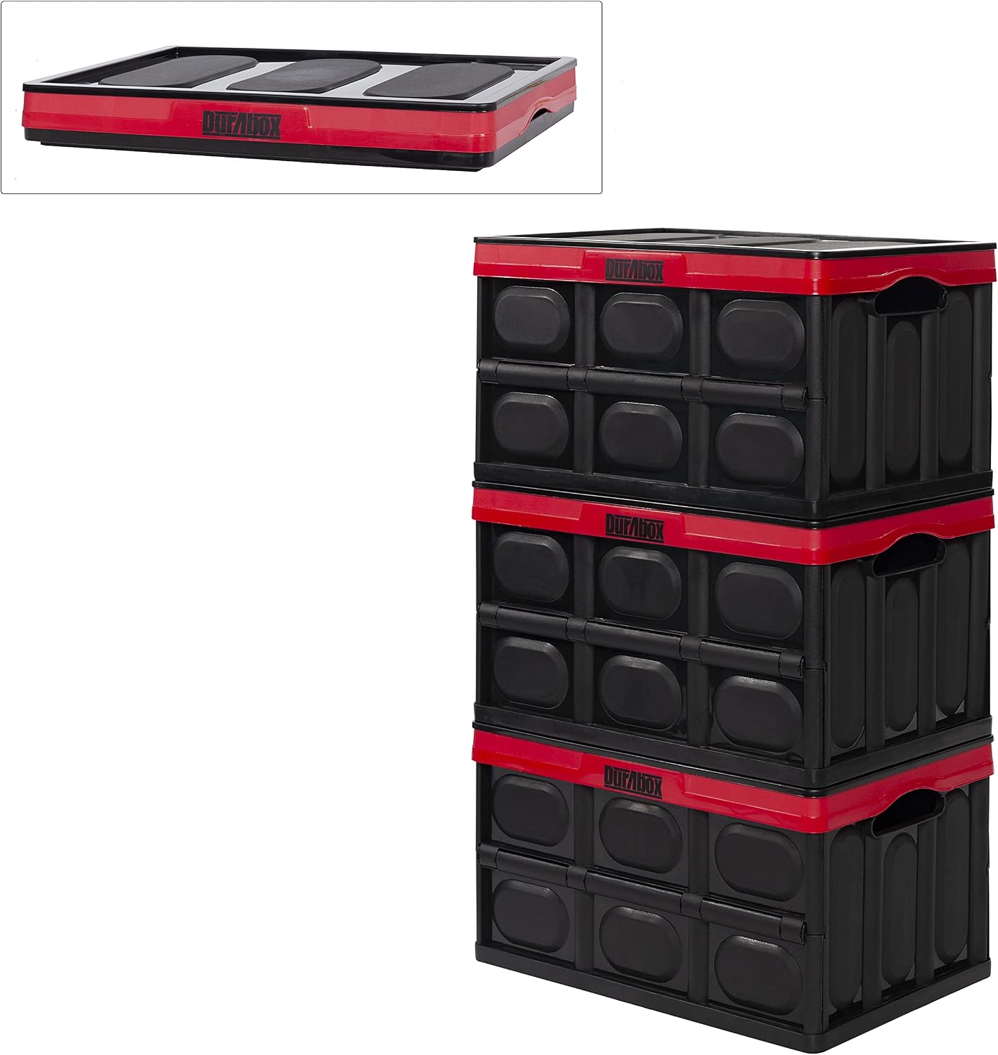 DuraBox Collapsible Folding Storage Bins - Stackable Containers for Home & Office (30 Liters, 3-Pack, Black)