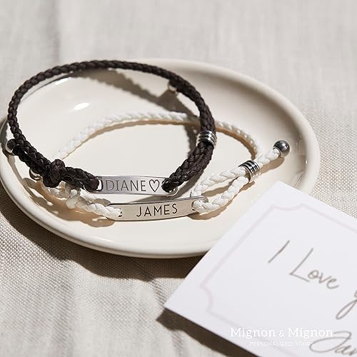 Miniatura 2 de MignonandMignon Personalized Couple Matching Leather Bracelets, Father's Day Gifts, Custom Engraved Friendship Bracelet for Men, Boyfriend, or Best