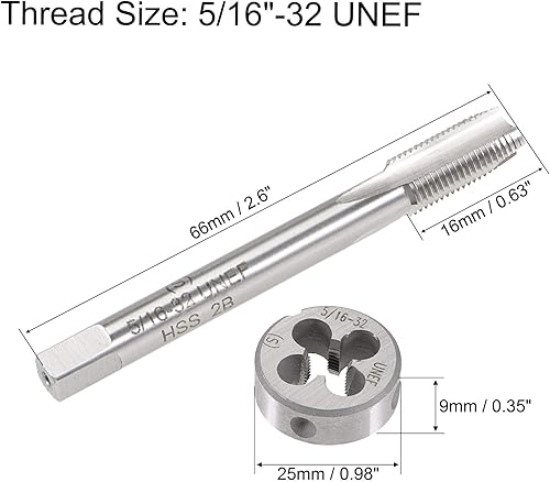 Miniatura 2 de uxcell 516"-32 UNEF Juego de dados y grifos, HSS Macho de rosca de máquina con troquel de roscado redondo, mano derecha