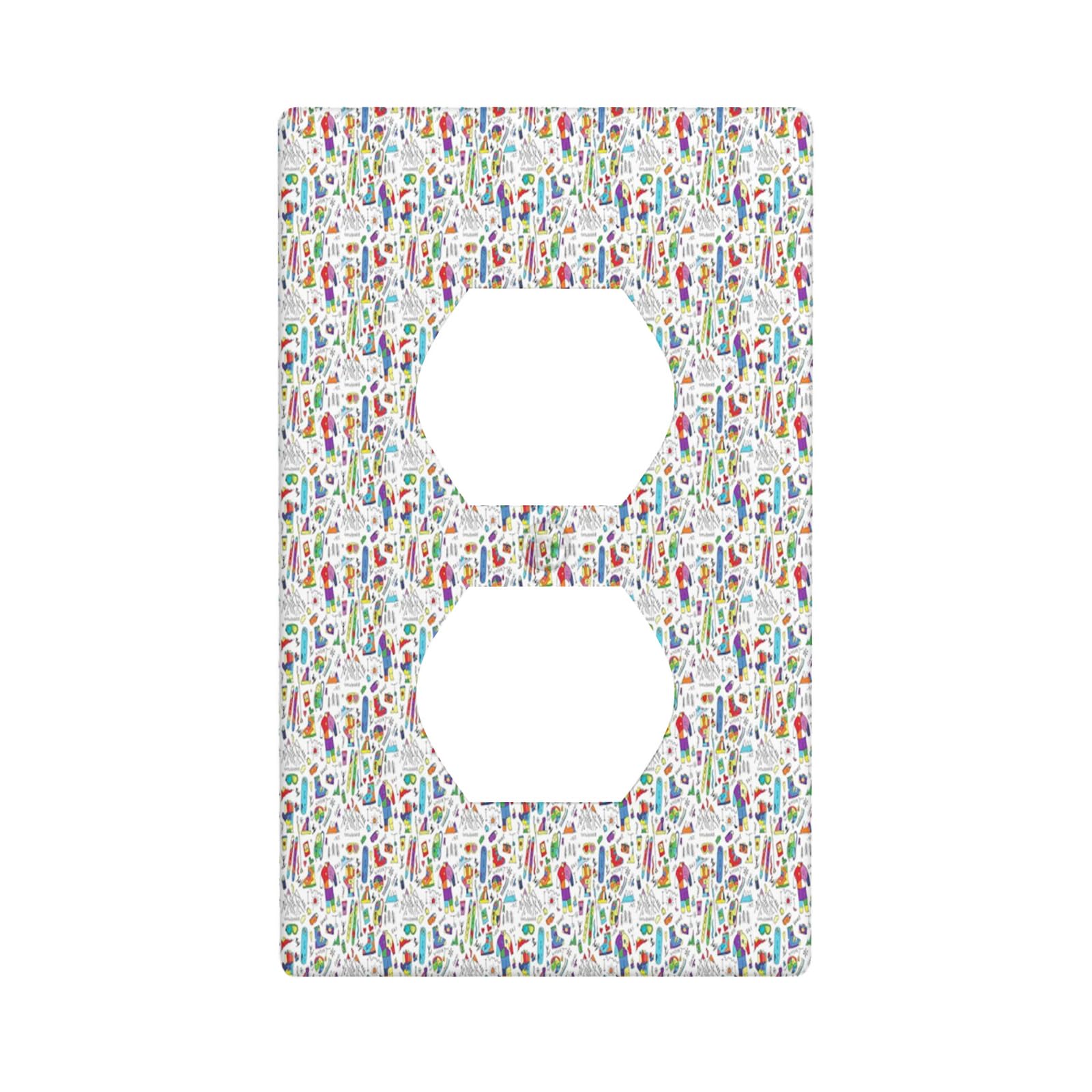 Ski Pattern Electrical Outlet Cover Plates Decorative,Colorful Jumble Sports Clothes,Duplex Receptacle Wall Plate Single Gang Light Switch for Kitchen Standard Size 4.5,White Multicolor