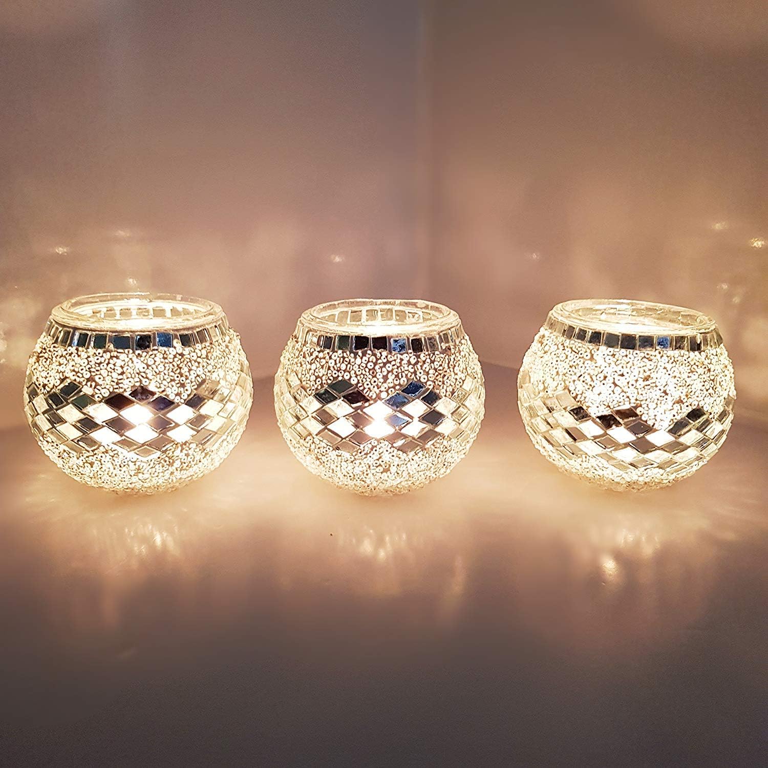 Set of 3 X Handmade Turkish Moroccan Glass Mosaic Candle Holder Tea Light Votive Candle Holders