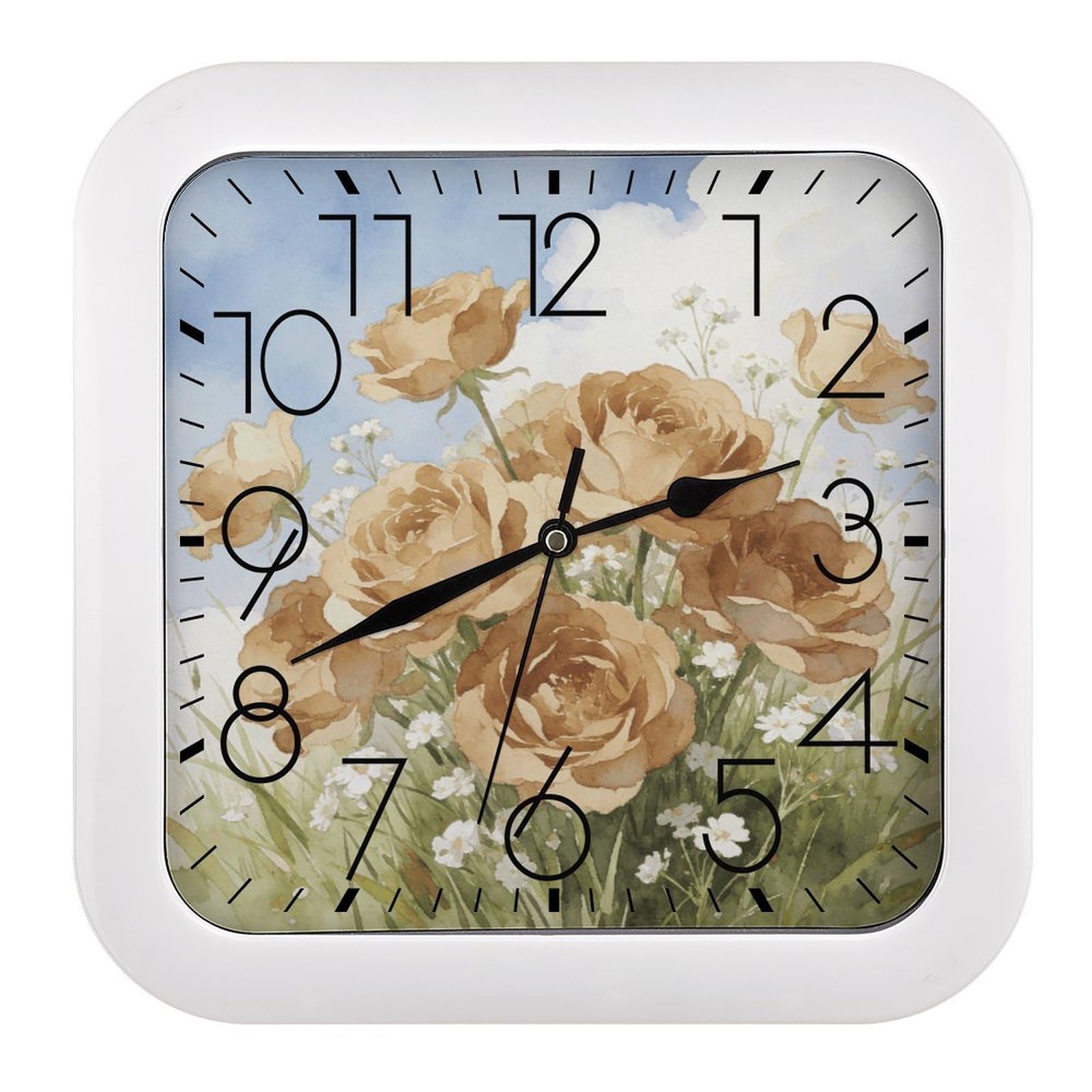 Horloge murale carrée pour salon et bureau au design décoratif bucolique