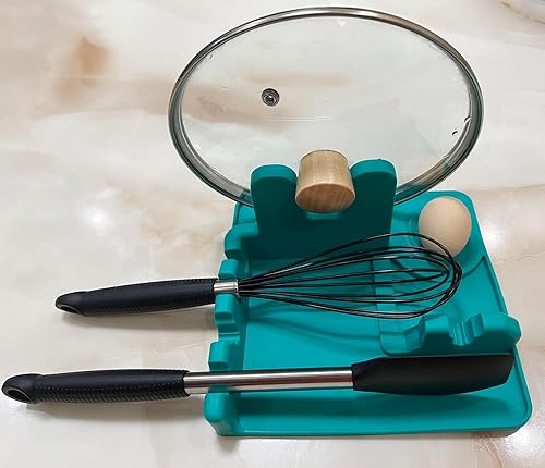 Miniatura 4 de halteoly Soporte para cuchara y tapa, soporte de cuchara de silicona con soporte para tapa, soporte para cuchara de cocina para encimera de cocina,
