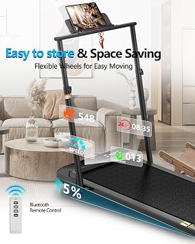 Ueadcm Walking Pad with Adjustable Handle Bar, Walking Pad Under Desk Treadmill with Remote Control and LED Display, 3 in 1 Foldable Treadmill for Home and Office, 2.5 HP Walking Pad with Incline