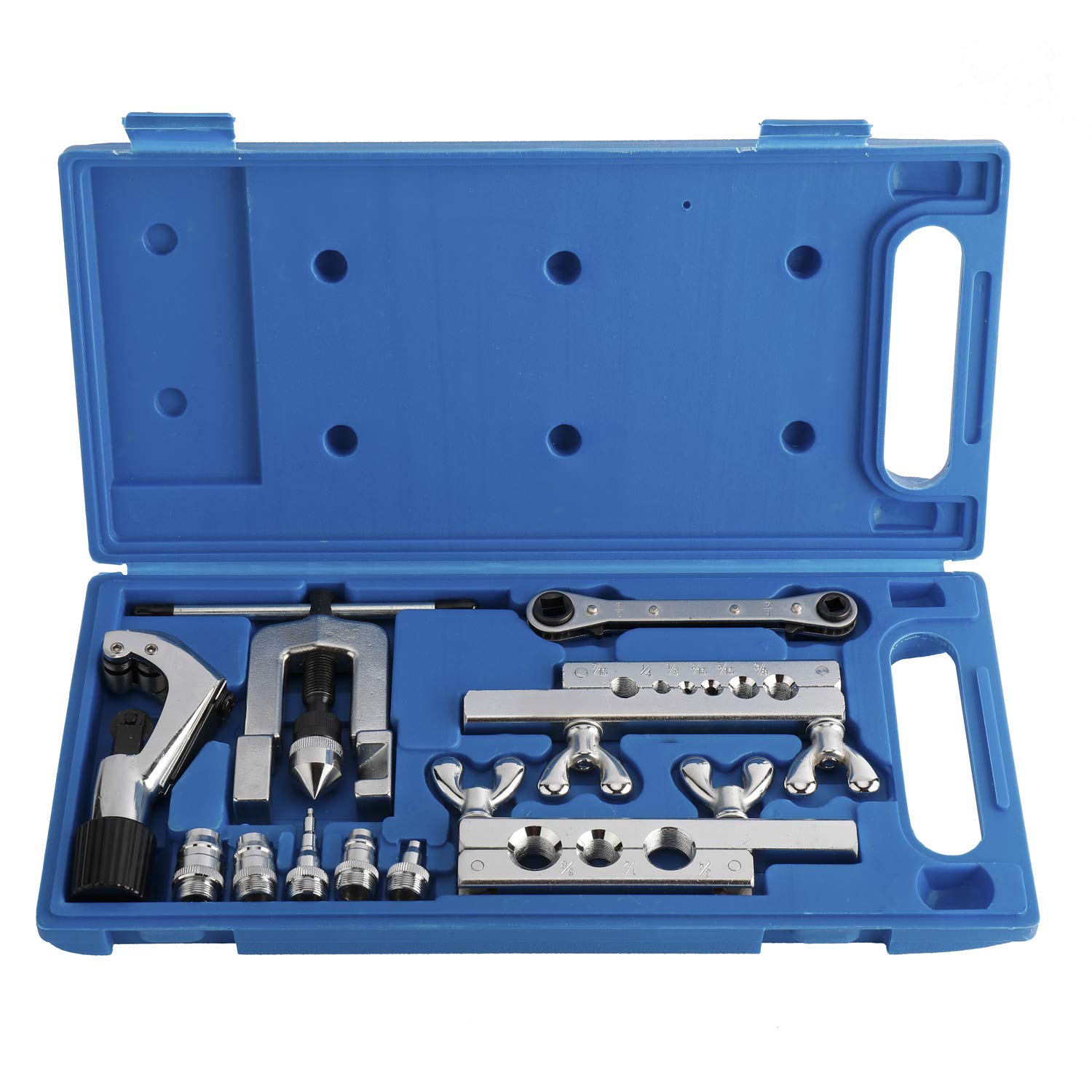 YAETEK Swaging Tool Kit – Flaring Tool Kit – Cutter Rachet Wrench Swag Tool – 45 gradi Brake Line Tubing Brass Aluminum Copper Extrusion 1/8" to 3/4" per HVAC Water Gas Pipe Automotive Plumbin