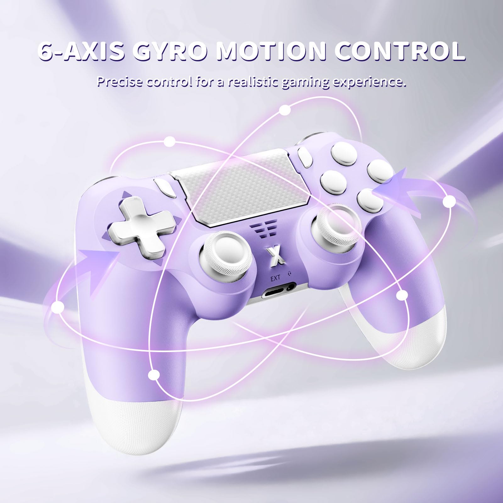 Suoxiom Wireless Controller for P4, Game Controller for P4/Slim/Pro/PC, Bluetooth Gamepad Joystick with Vibration Touch Panel, Upgraded Six-Axis Sensor, 3.5mm Audio Jack (Light Purple) - 5