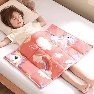 anfie Weighted Lap Pad 2 Pounds, Weighted Blanket Kids(20"*30") Cooling Blanket for Sleeping,Weighted Throw Blanket for Travel Indoor Outdoor(Red Unicorn)