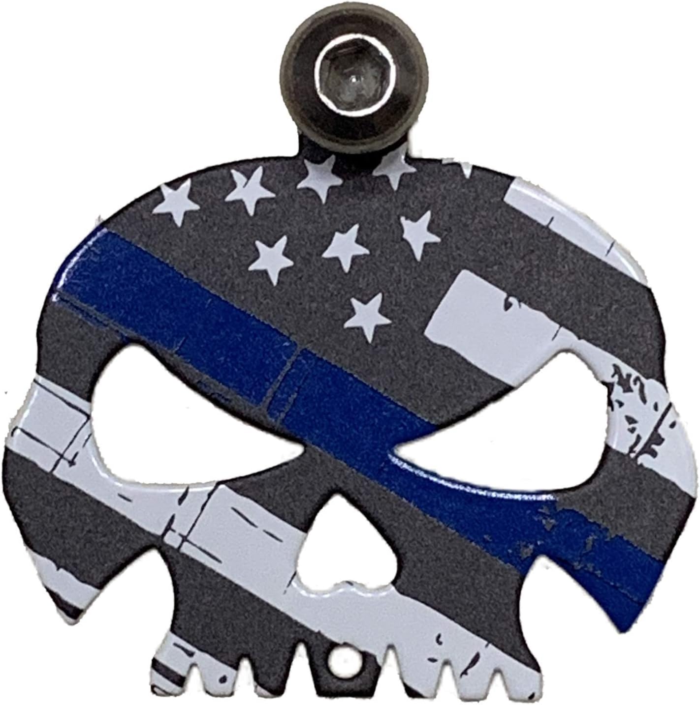 Kustom Cycle Parts Universal Thin Blue Line Skull Bell Hanger - Bolt and Ring Included (Bell Not Included). Fits all Harley Davidson Motorcycles & More! Proudly MADE IN THE USA! image 2