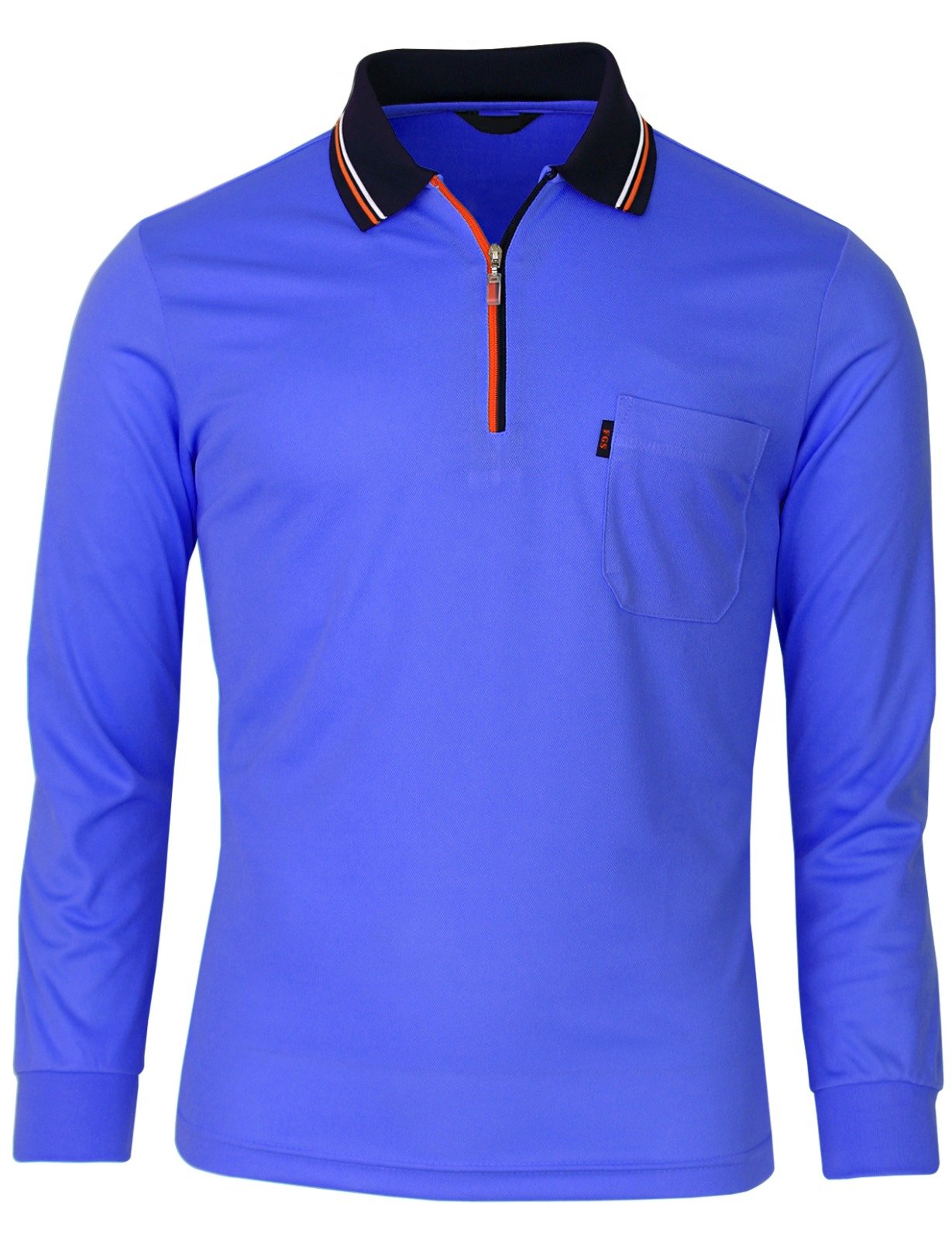 BCPOLO Zip Polo Shirt Athletic Long Sleeve Dri Fit Zip Polo-Blue-XL (Asia-3XL)