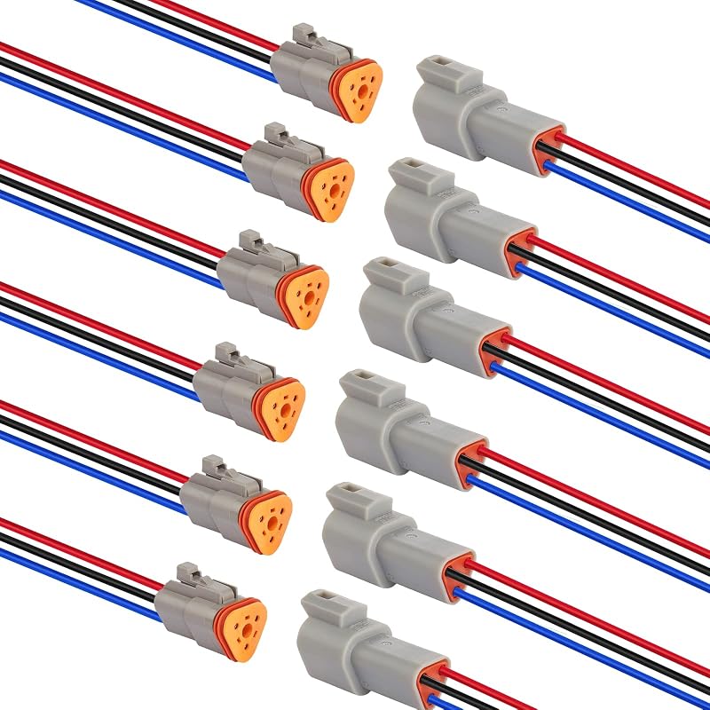 Conector elétrico automotivo DT HYAT 3 pinos IP68 com fio 14 AWG – 6 pares