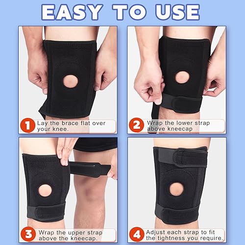 Miniatura 8 de Rodillera para hombres y mujeres con estabilizadores laterales y almohadilla de gel para rótula, soporte de compresión de rodilla ajustable