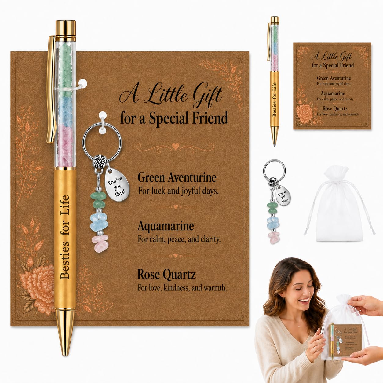 Crystal Pens Friendship Gifts for Women, Best Friend Birthday Positive Gift