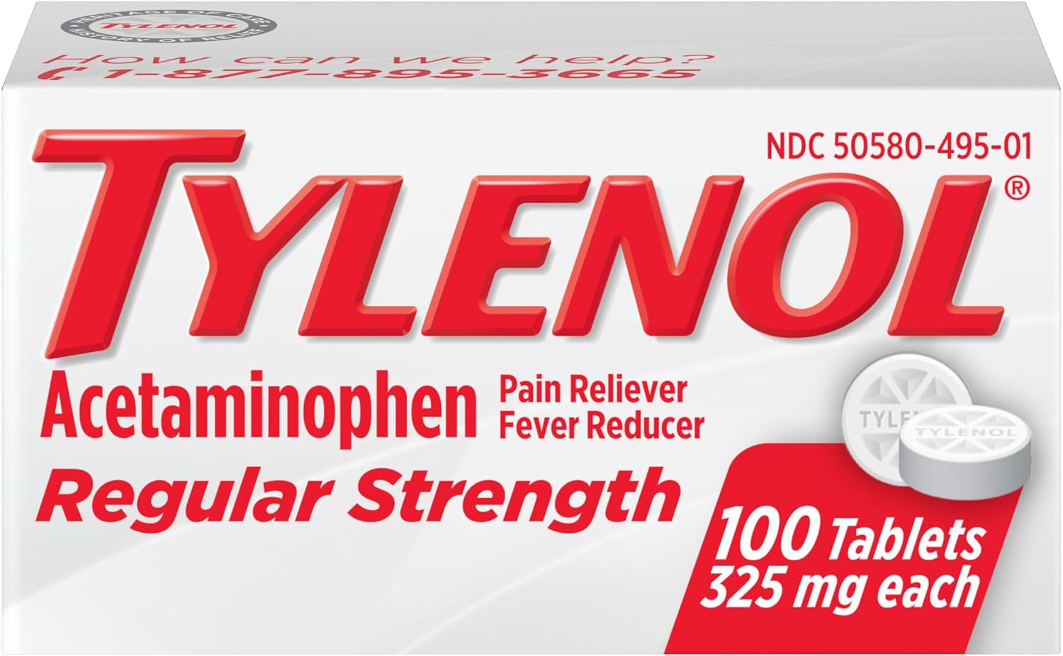 Tylenol Regular Strength Tablets with 325 mg of Acetaminophen, Fever Reducer & Pain Reliever for Headache, Backache, Muscle Aches, Joint Pain & Menstrual Cramps, 100 ct