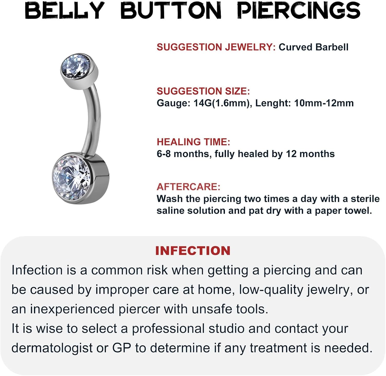 FINE4U Dangle Belly Button Rings 14G 10mm 12mm - ASTM F136 Implant Grade Real Titanium Belly Ring, Internally Threaded Hypoallergenic Navel Piercing Jewelry for Gift idea (Clear) - Image 7