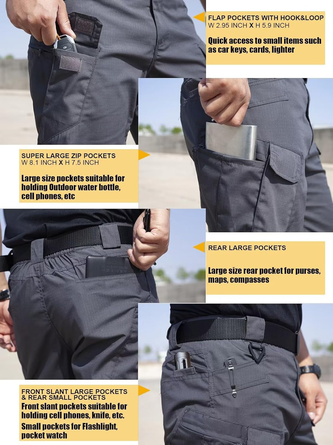 Men's Cargo Work Hiking Tactical Pants,10-Pocket,with Carabiner,Water Resistant,Lightweight Ripstop Outdoor Pants