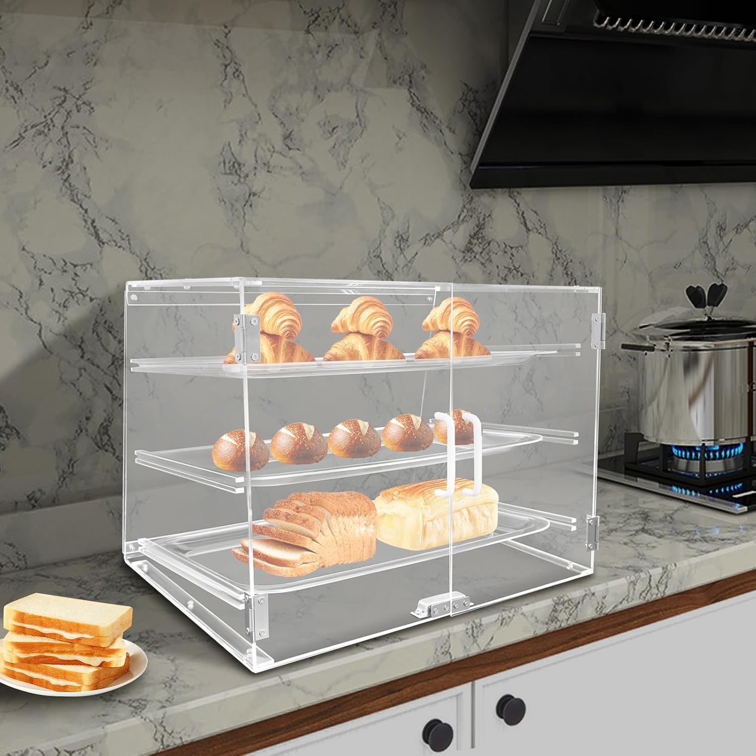 3 Tier Pastry Display Case,Commercial Bakery Acrylic Display Case Cabinet With Magnetic Door Lock,Tabletop Dessert Showcase For Bakeries, Cafes